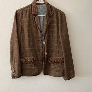 J. Jill Brown Plaid Jacket with Velvet Accents